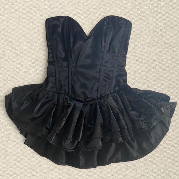 Daisy Corsets Dresses & Skirts - BNWT Black Corset Ruffle Dress sz L Adjustable Boned Satin Daisy Corsets